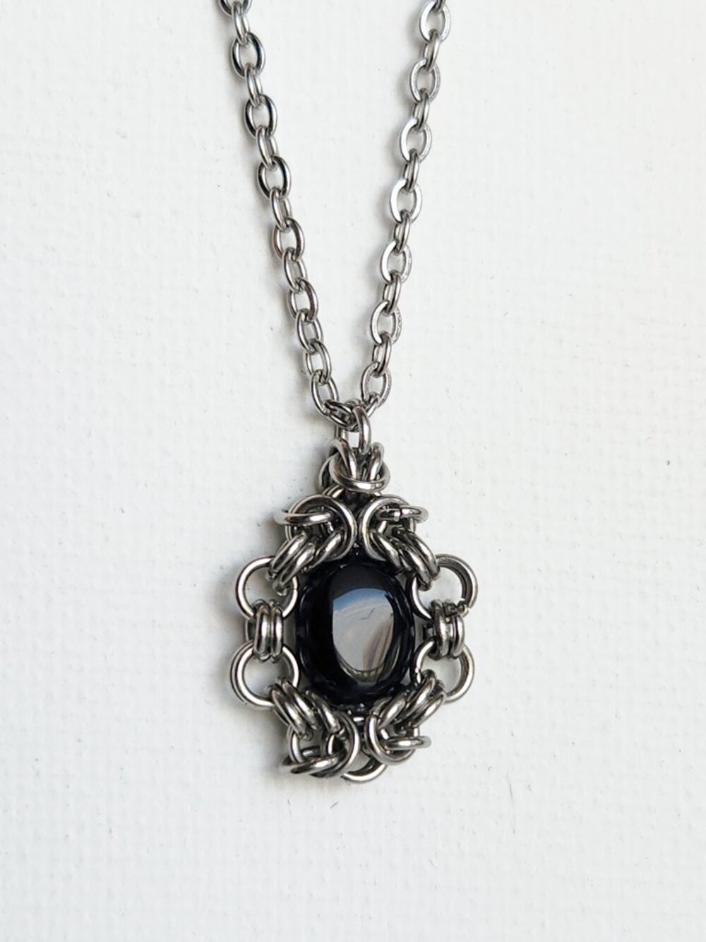Gothic black and silver dainty pendant necklace